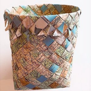 Bias Plaited Baskets in Map Paper and Watercolour Paper