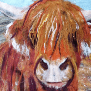 Wet Felted Highland Cow Picture - Painting with Fibres
