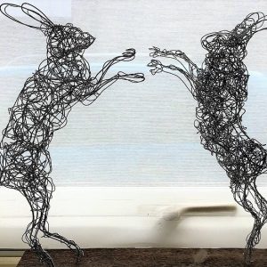 Wire Sculpture - A Pair of Boxing Hares
