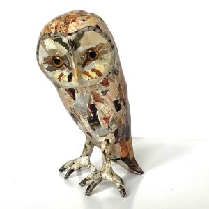 Collage-Decorated Owl in Papier Mâché